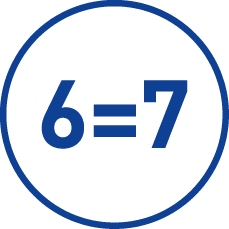 Blue circle icon with the equation 6=7, representing mathematical paradox or error.