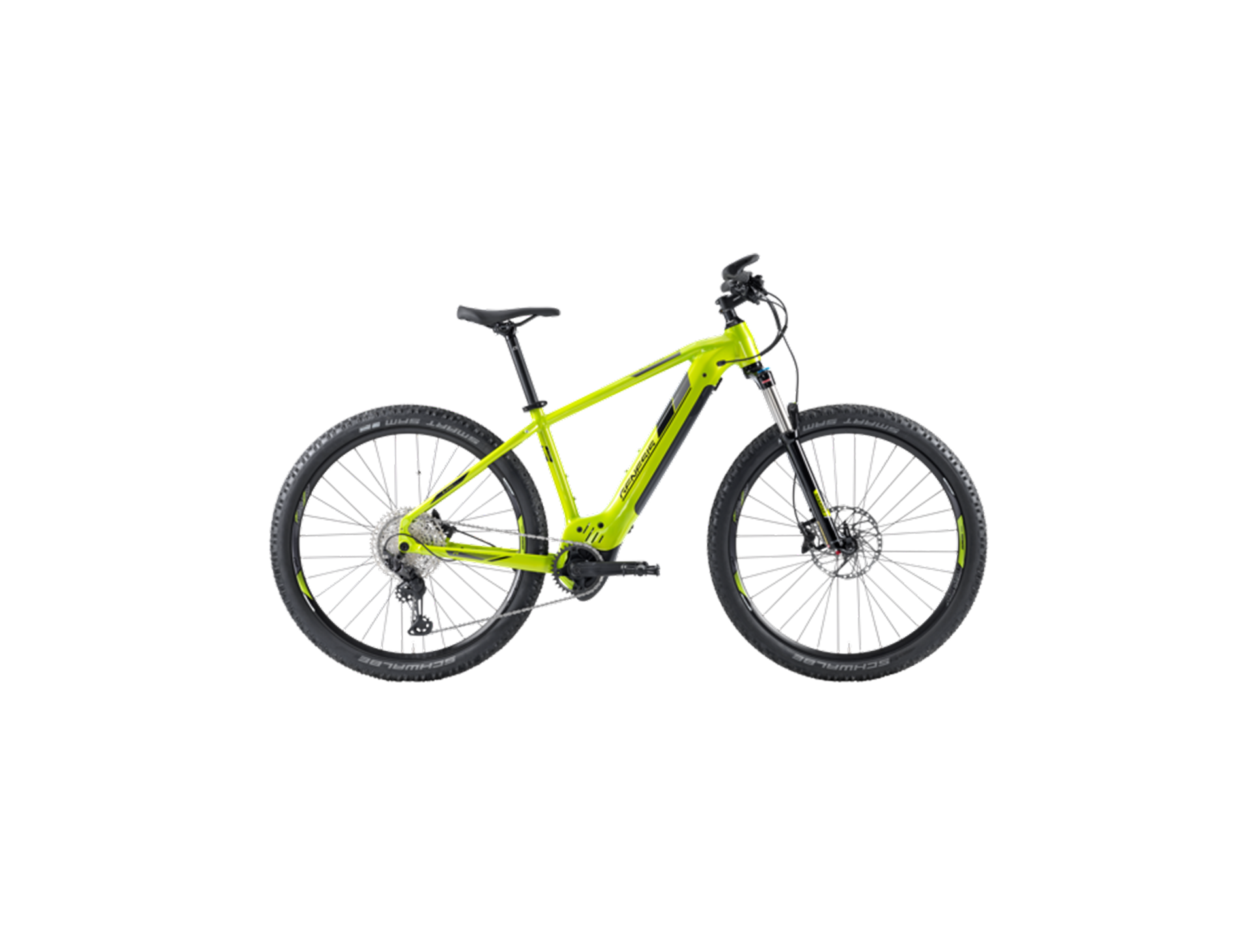 Ein hellgrünes Mountainbike mit dicken schwarzen Reifen, einem robusten Rahmen und einem bequemen schwarzen Sattel vor einem schlichten weißen Hintergrund.