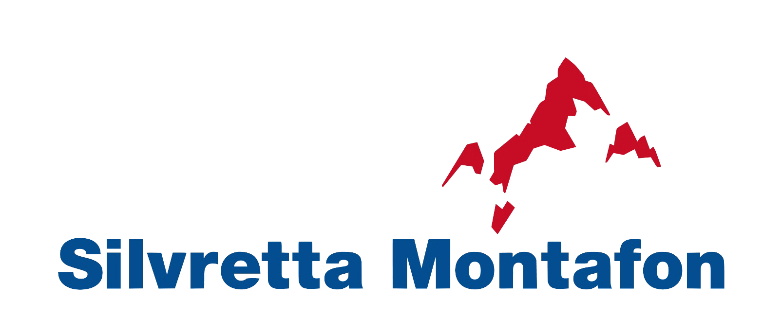 Das Logo von Silvretta Montafon zeigt eine stilisierte rote Bergsilhouette über blauem Text. Das Design vermittelt Abenteuerlust und alpine Atmosphäre.