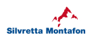 Das Logo von Silvretta Montafon zeigt eine stilisierte rote Bergsilhouette über blauem Text. Das Design vermittelt Abenteuerlust und alpine Atmosphäre.