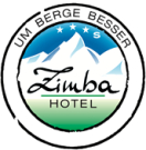 Logo für das Zimba Hotel mit stilisierten Bergen und einem Himmel mit Farbverlauf. Der Text lautet „Um Berge Besser“ und enthält vier Sterne und den Buchstaben „S“.